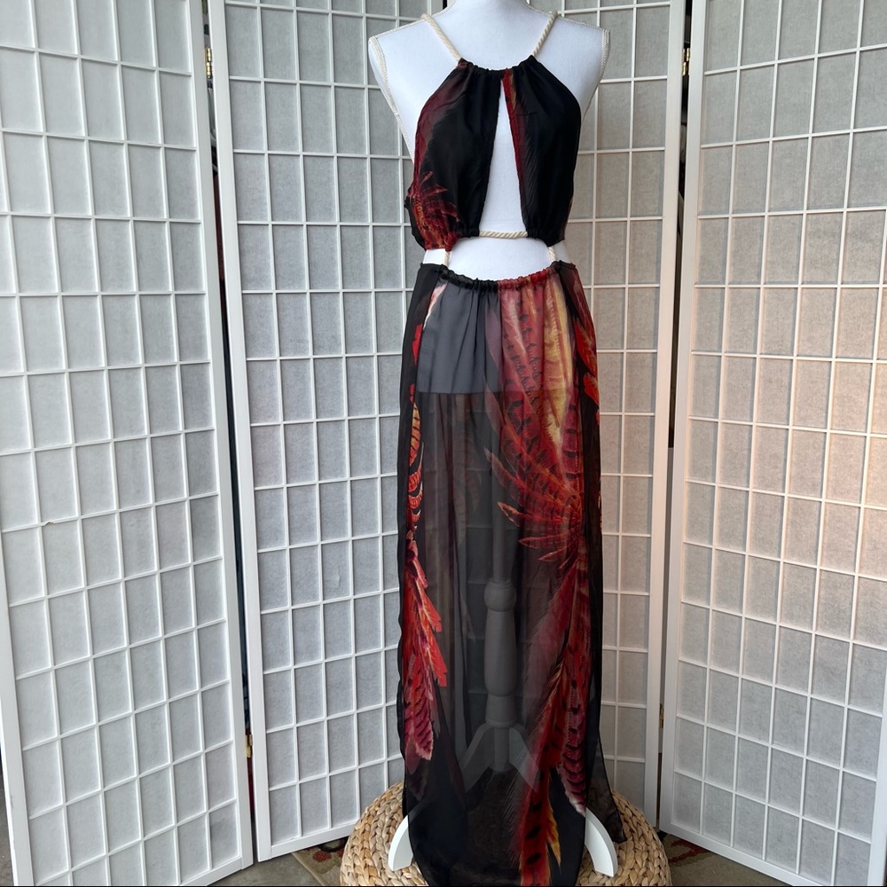 BIUBIU | Open Waist Rope Tie Side Slit Dress